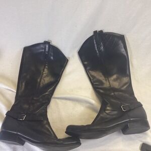 Coldwater Creek Womens Black Leather Tall Riding Boots Harness Buckle Size 9.5 M